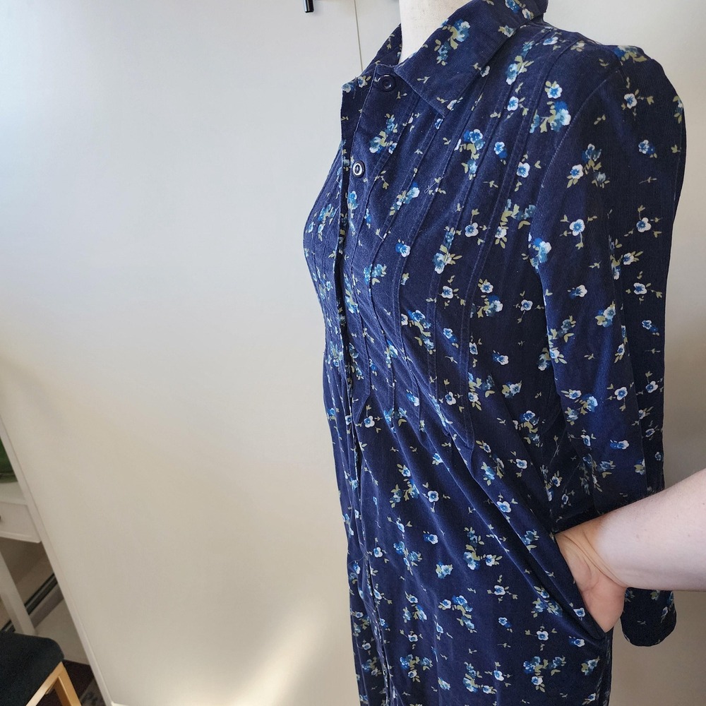 M dark navy blue corduroy dress 90s vintage collared button front shirt dress - Picture 4 of 10